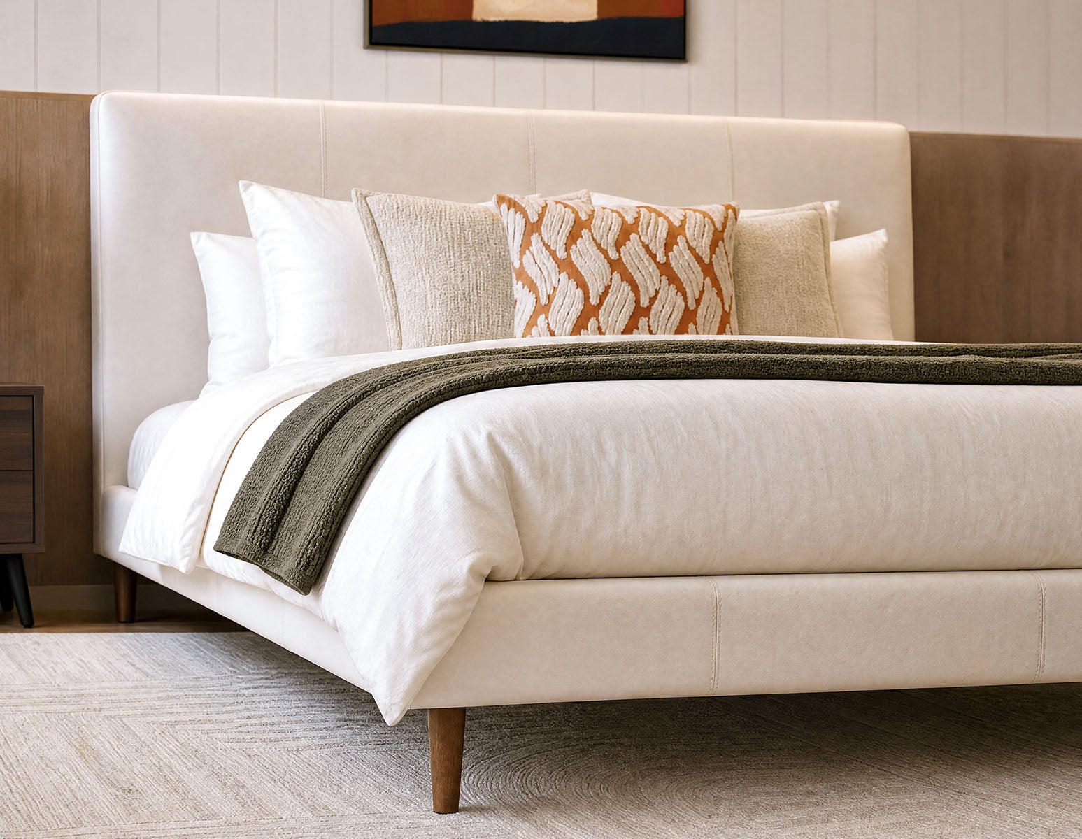JAVIER mid-century modern 100% leather queen size bed undefined