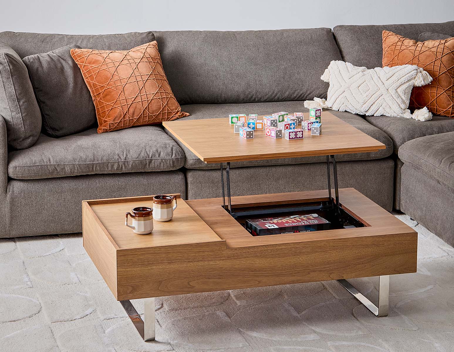 EVO walnut veneer lift-top storage coffee table 120 cm undefined