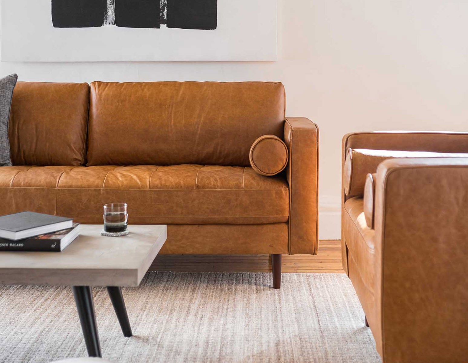 KINSEY mid-century modern 100% leather 3-seater sofa undefined