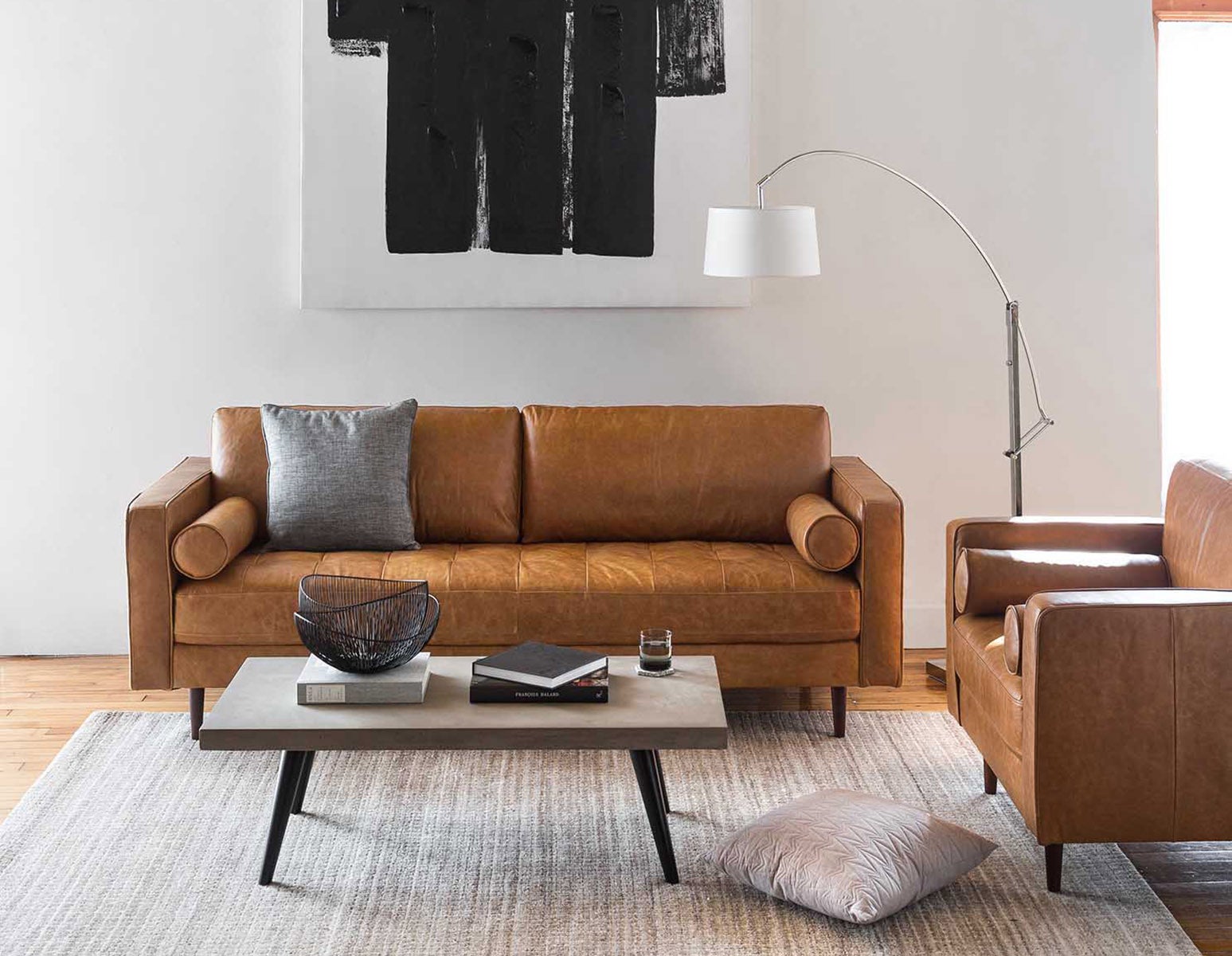 KINSEY mid-century modern 100% leather 3-seater sofa undefined