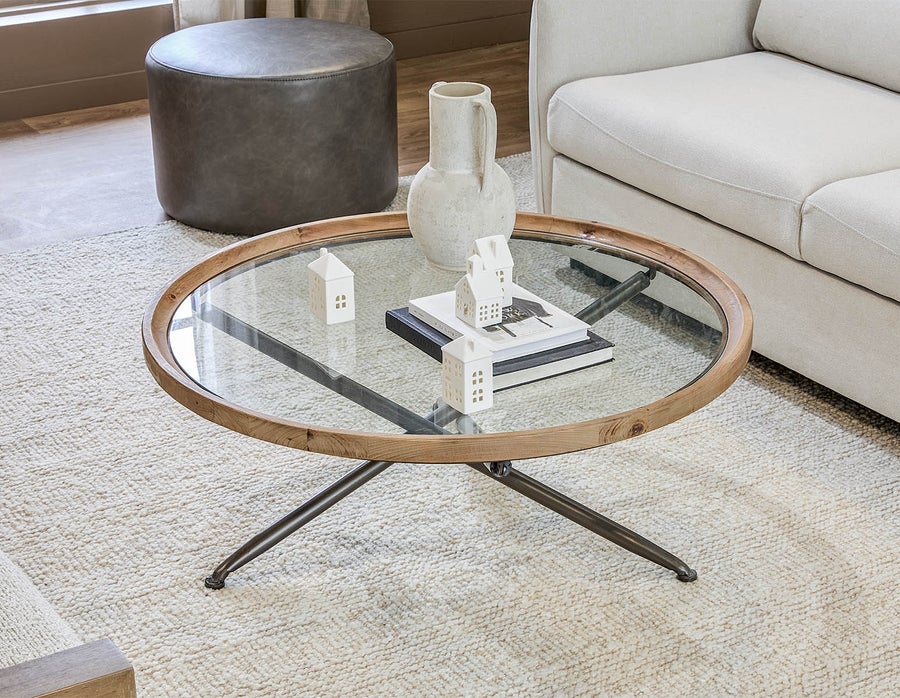 KAY fir wood coffee table with tempered glass top 100 cm undefined