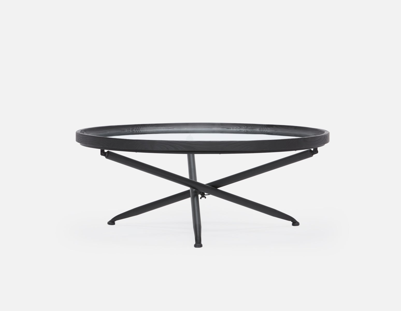 KAY table basse avec plateau en bois de sapin et verre trempé 100 cm diam. undefined