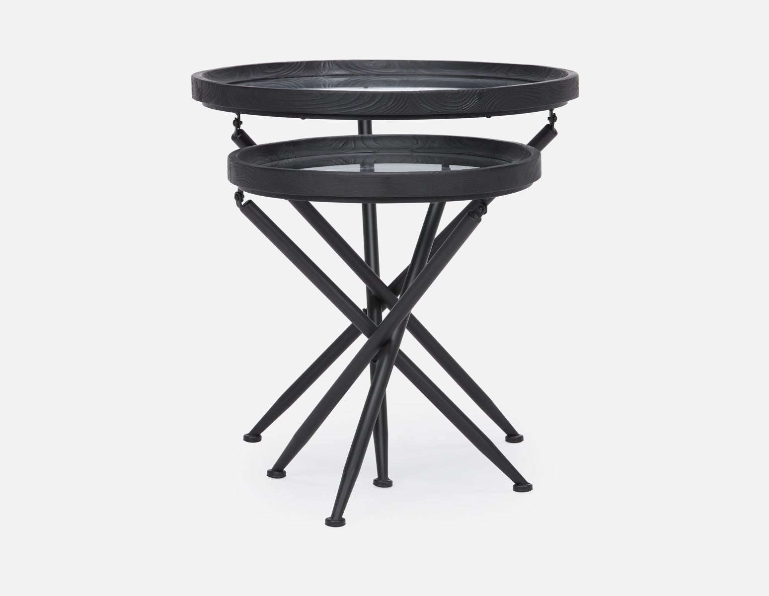 KAY ensemble de 2 tables gigognes en bois de sapin avec plateaux en verre trempé undefined