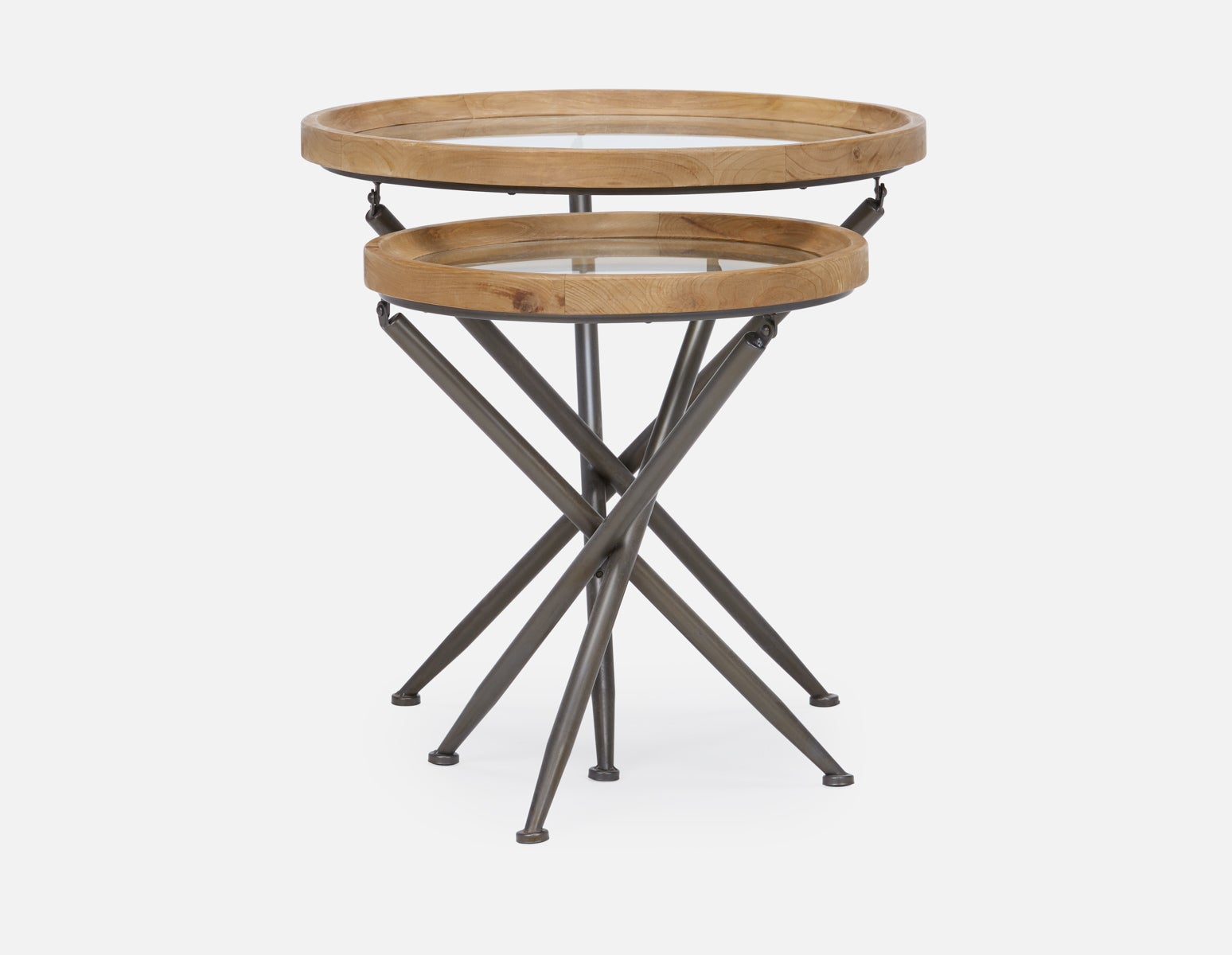 KAY set of 2 fir wood nesting tables with tempered glass tops undefined
