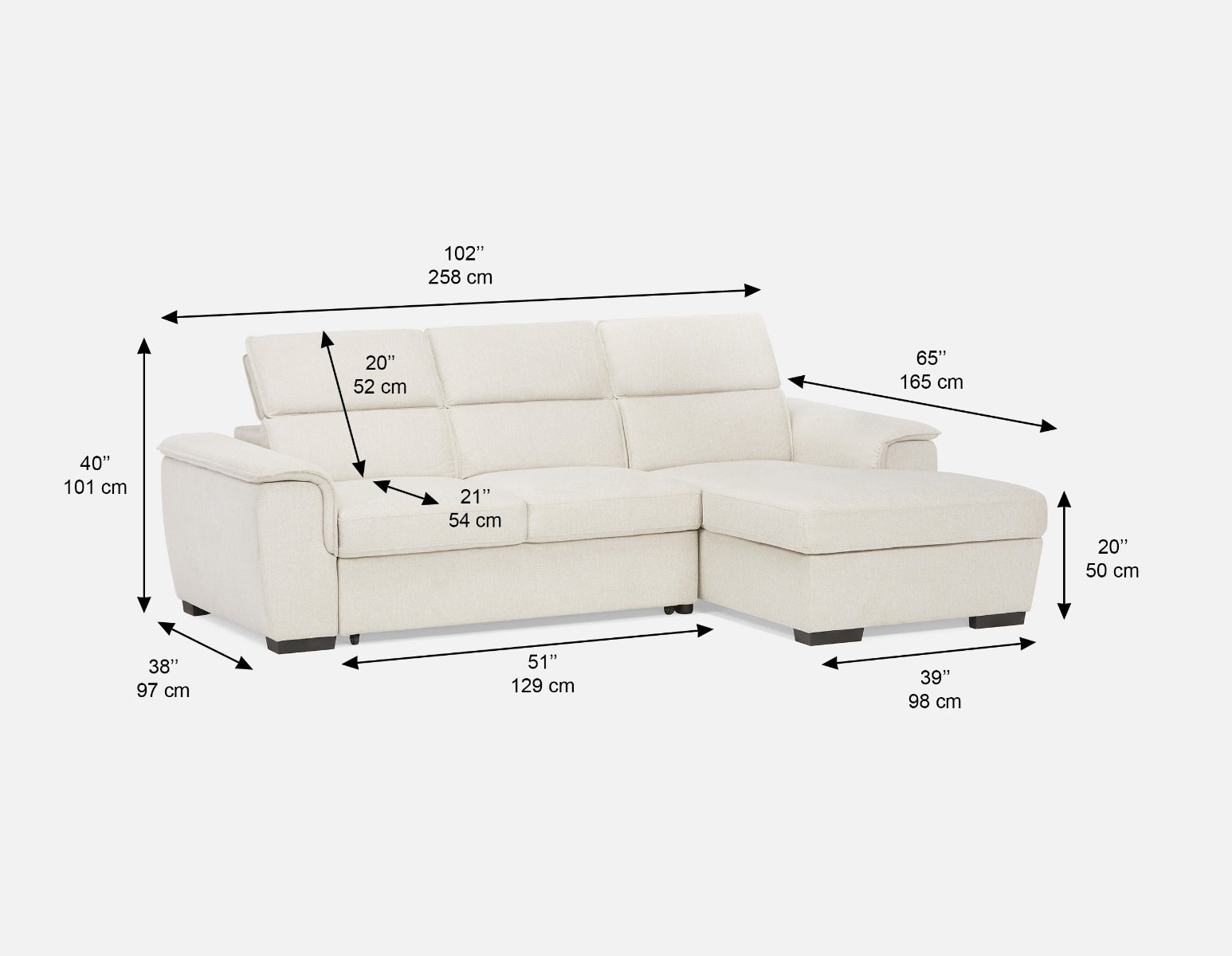 ODETTE contemporary left-facing sectional sofa-bed with storage undefined