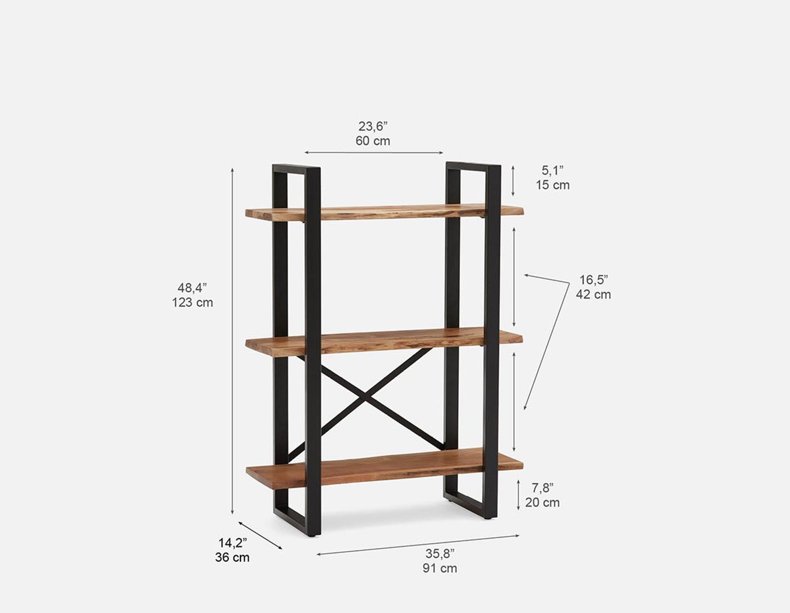 RENO acacia wood 3-tier bookcase undefined