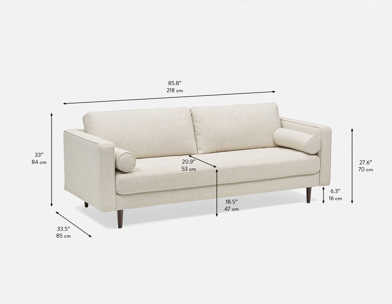 KINSEY mid-century modern 3-seater sofa undefined