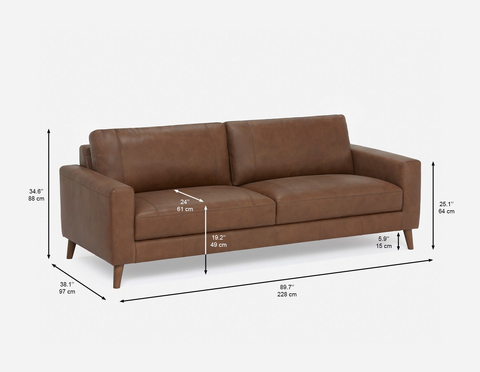 AMARI 100% leather classic 3-seater sofa undefined