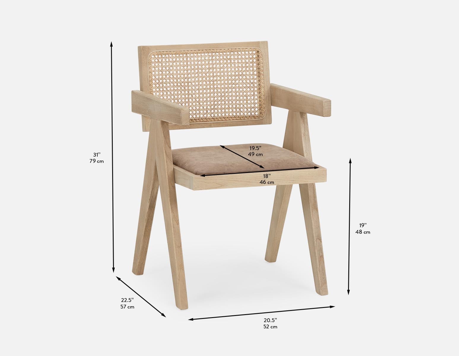 JOSS chaise de salle à manger en rotin naturel avec accoudoirs undefined