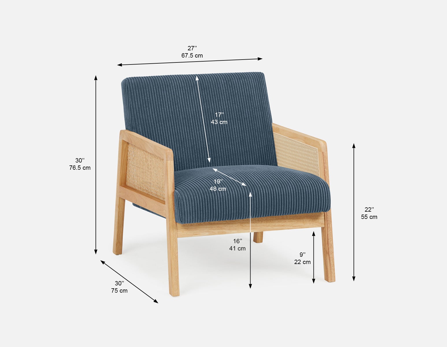BECKETT armchair with corduroy and rattan accents undefined