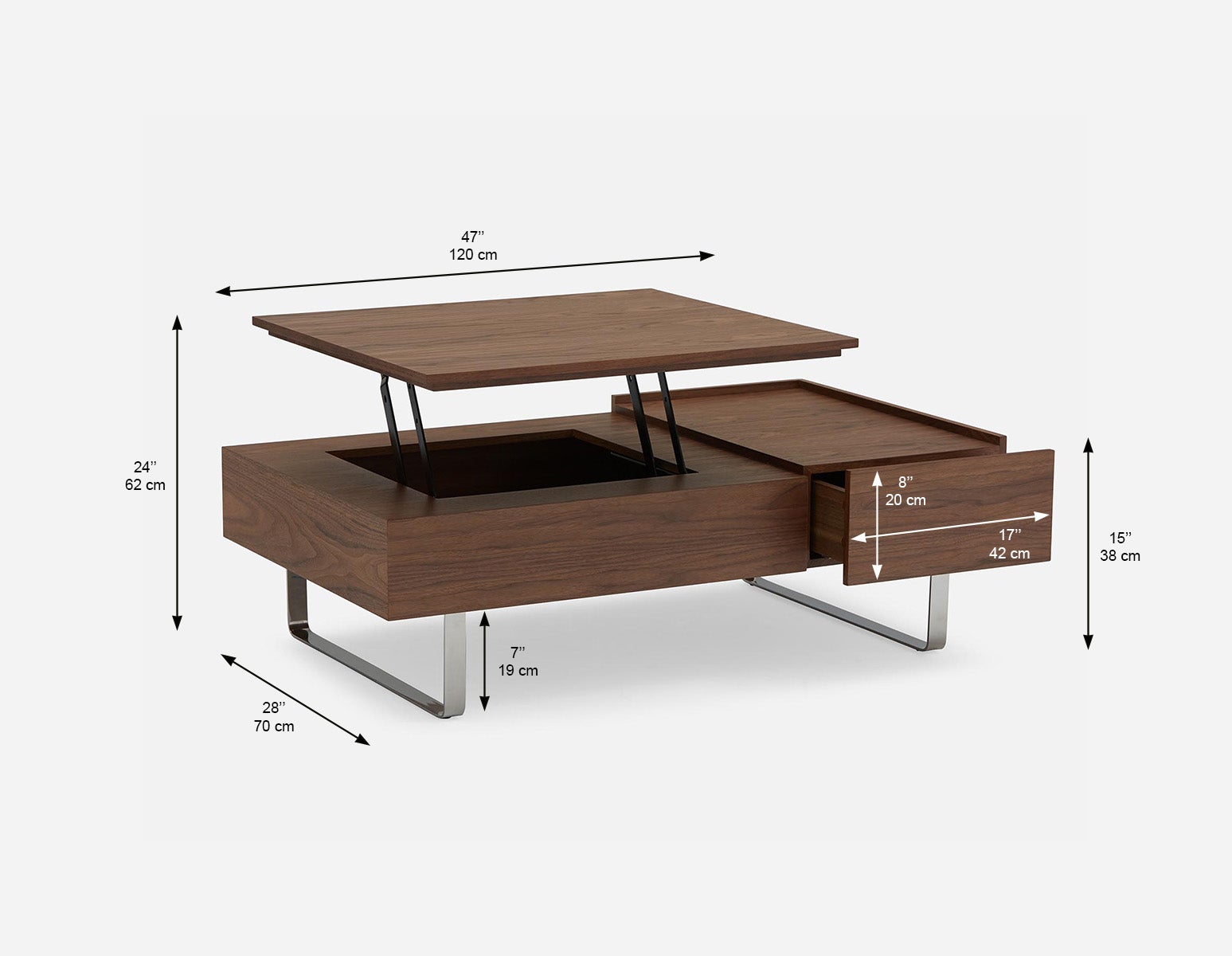 EVO walnut veneer lift-top storage coffee table 120 cm undefined