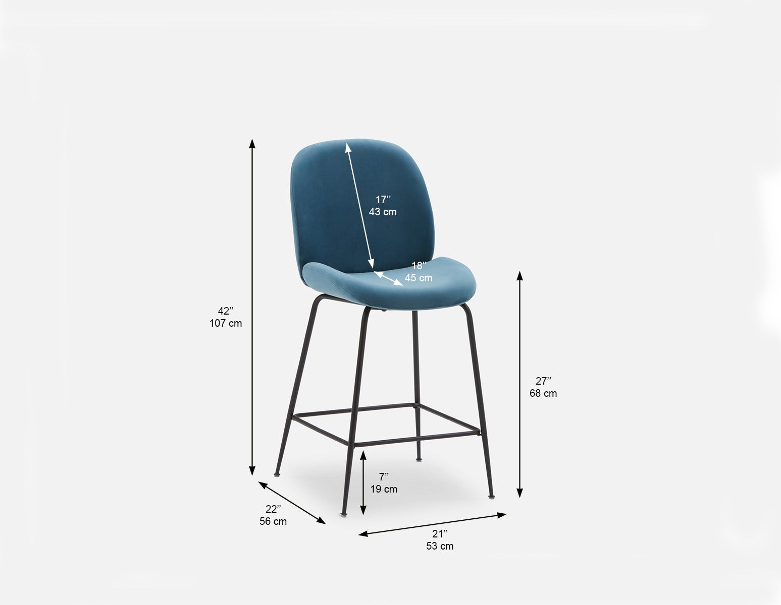 JUDITH velvet counter stool with backrest 68 cm undefined