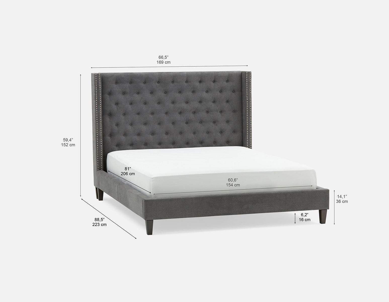 VERSAILLES tufted upholstered wingback queen size bed undefined