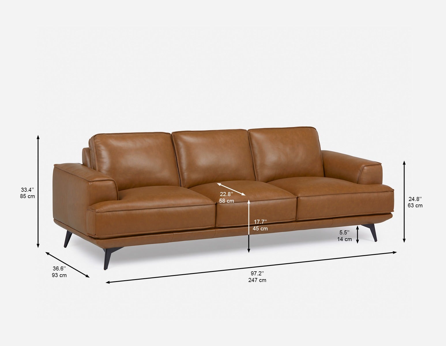 ALPHA 100% leather mid century 3-seater sofa undefined