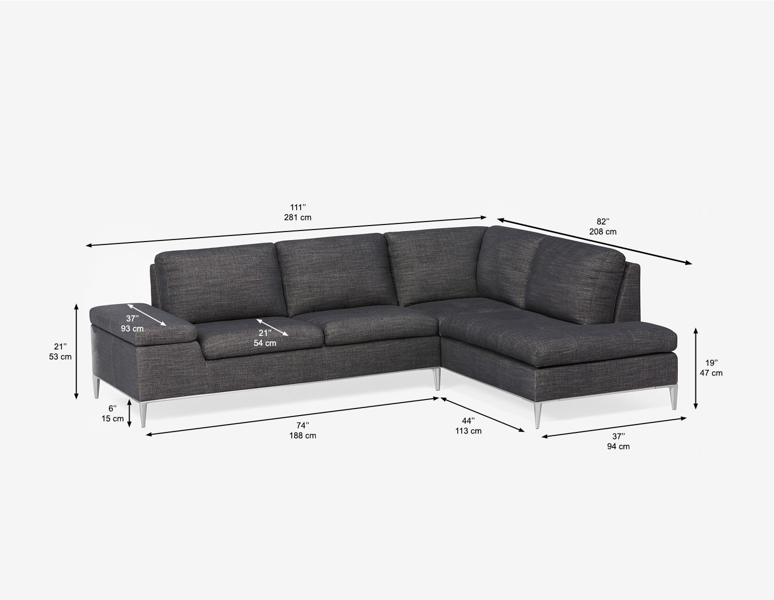 ANDREW left-facing sectional sofa in performance fabric undefined