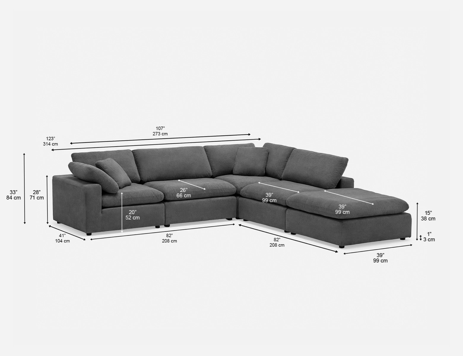 SOFT contemporary 5-pc modular sectional sofa undefined