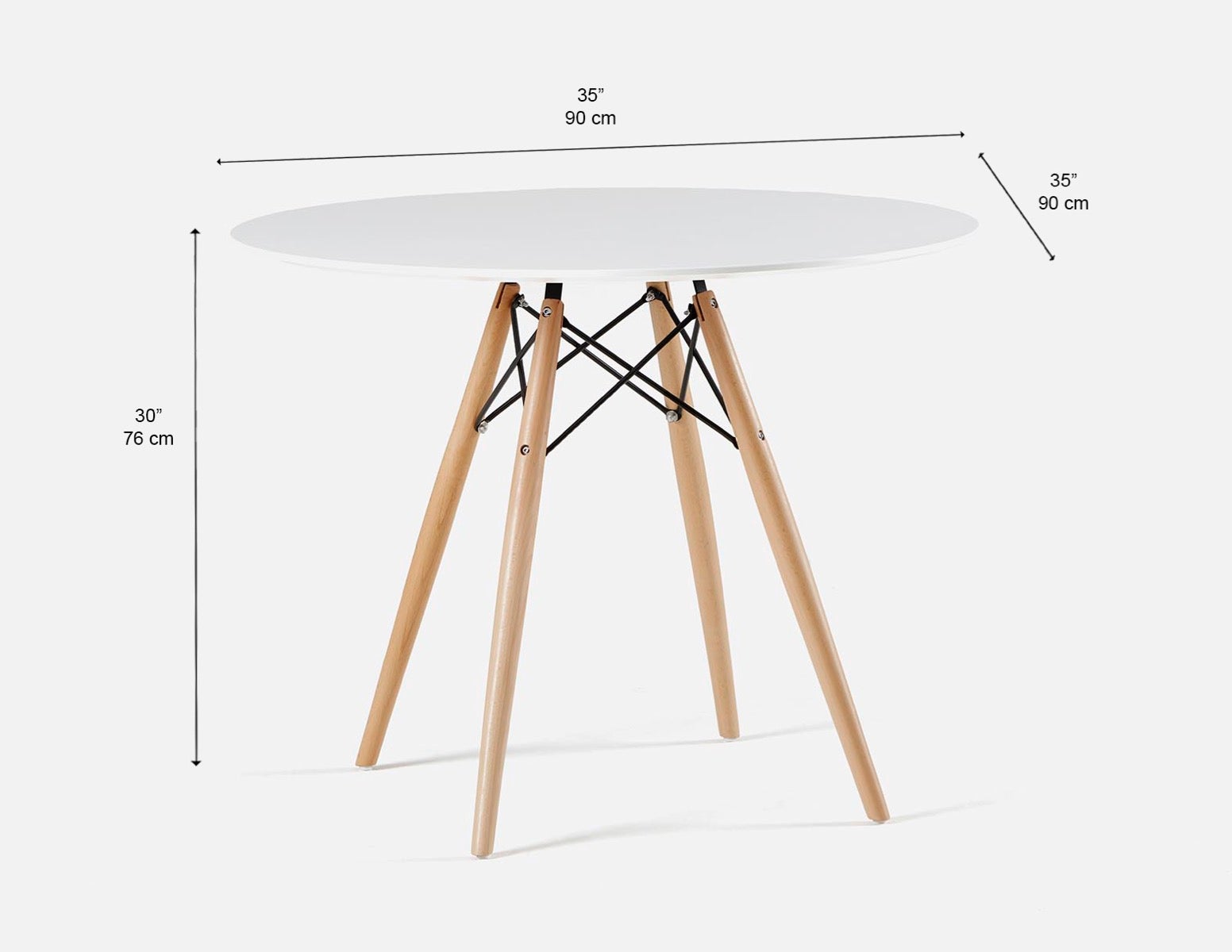 EIFFEL table ronde au fini laqué avec base en bois d'hêtre massif 90 cm undefined