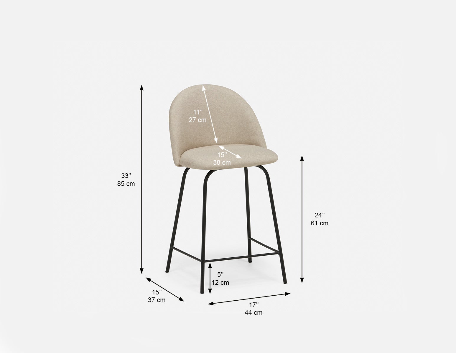 LAVAL mid-century modern counter stool with backrest 61 cm undefined