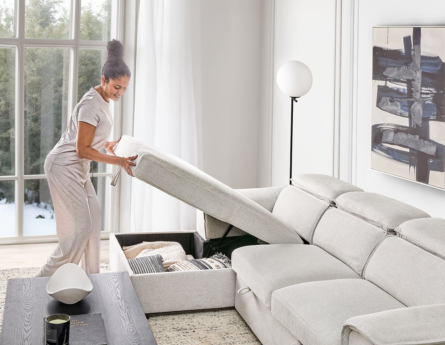 ODETTE contemporary left-facing sectional sofa-bed with storage undefined