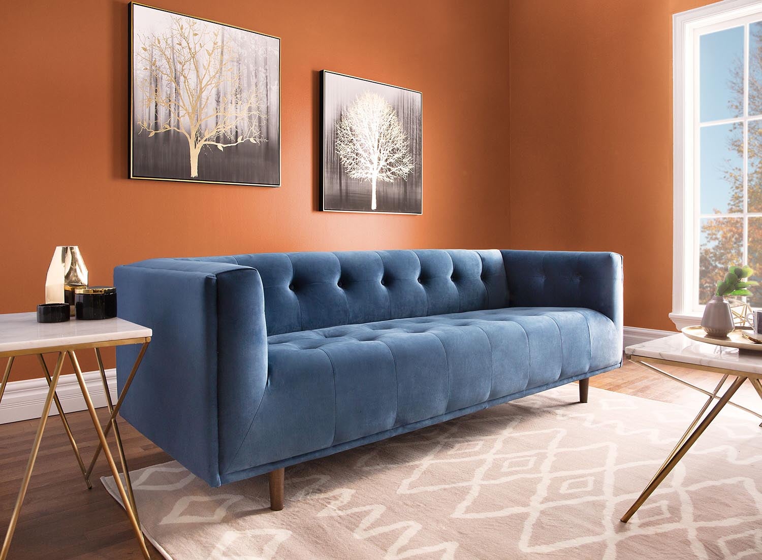 LORETTA mid-century modern velvet 3-seater sofa undefined
