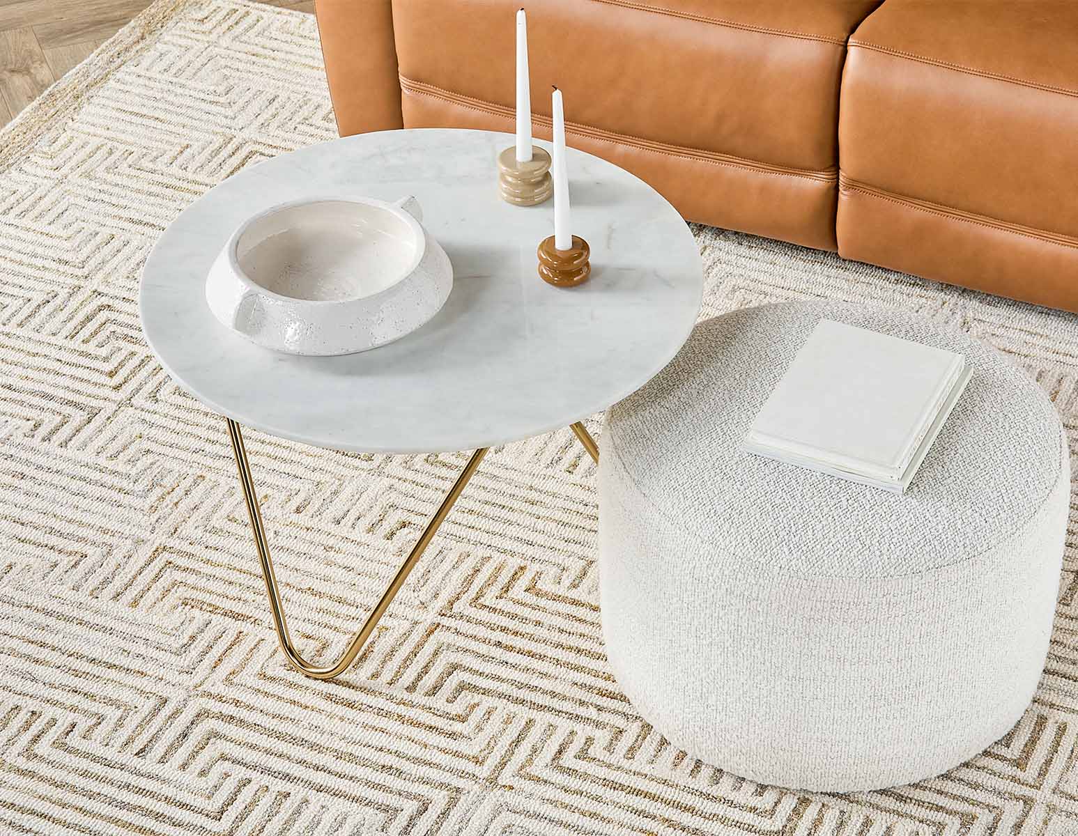 AKOT round marble coffee table 75 cm with gold-colored metal legs undefined