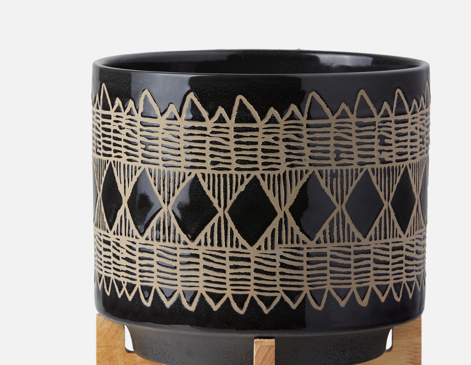 ADEN ceramic pot with wood stand 29 cm undefined