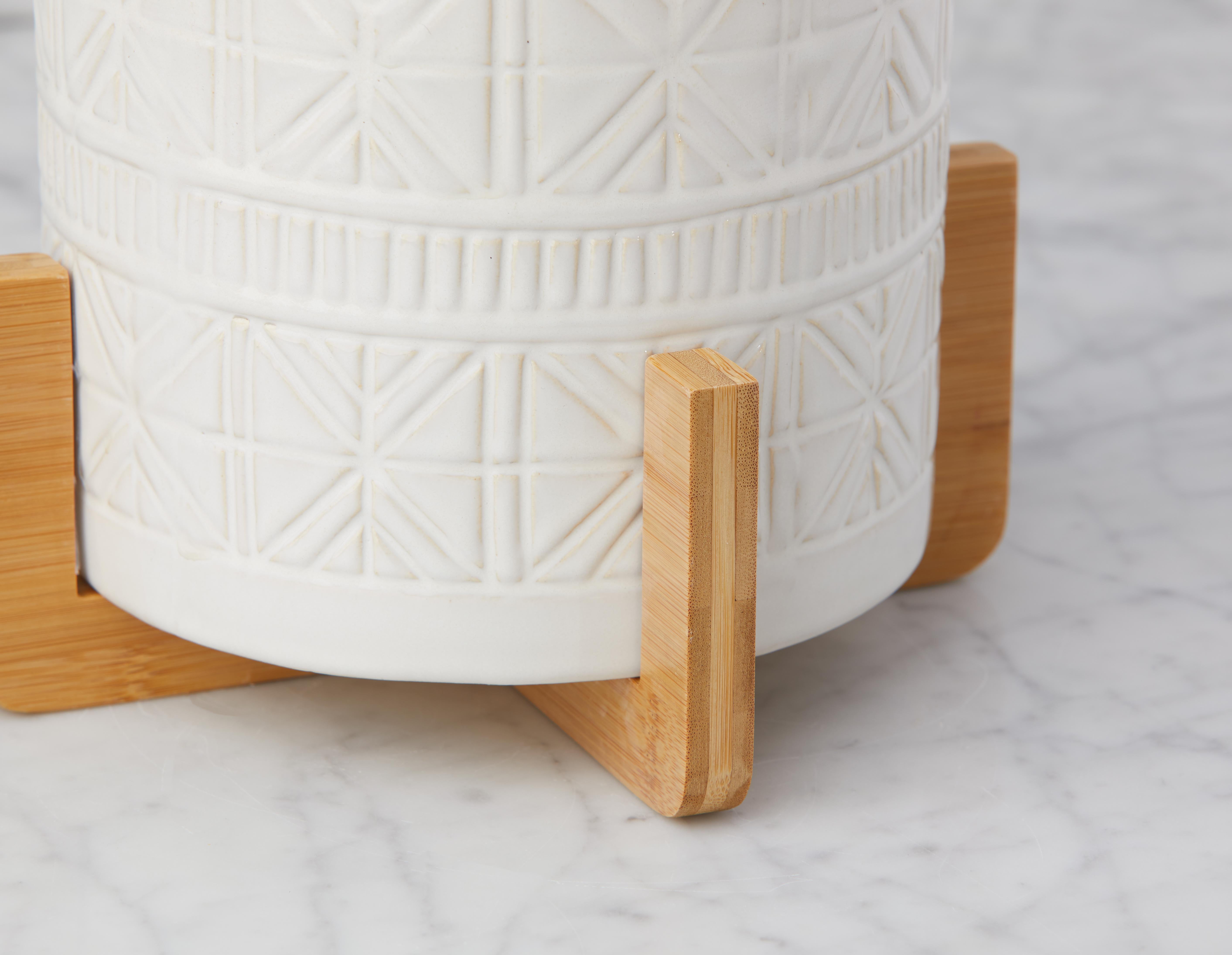 BOLANOW ceramic planter with bamboo stand 24 cm undefined