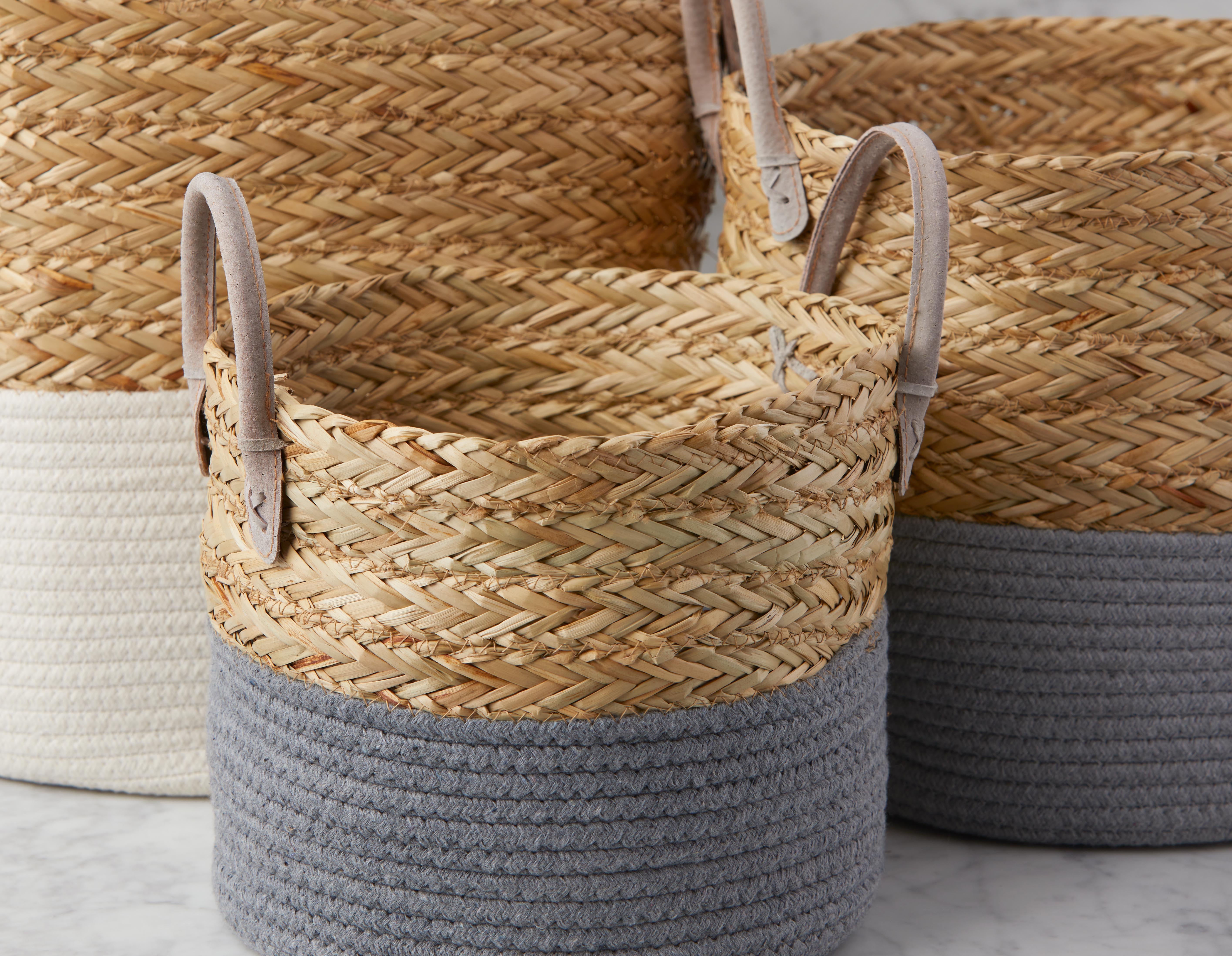BUD set of 3 cotton rope and straw baskets undefined