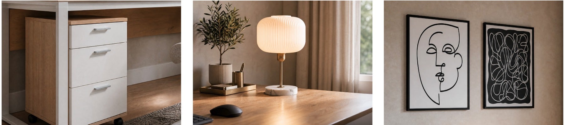 MICK filing cabinet, ILIANA table lamp, LUDLOW wall art