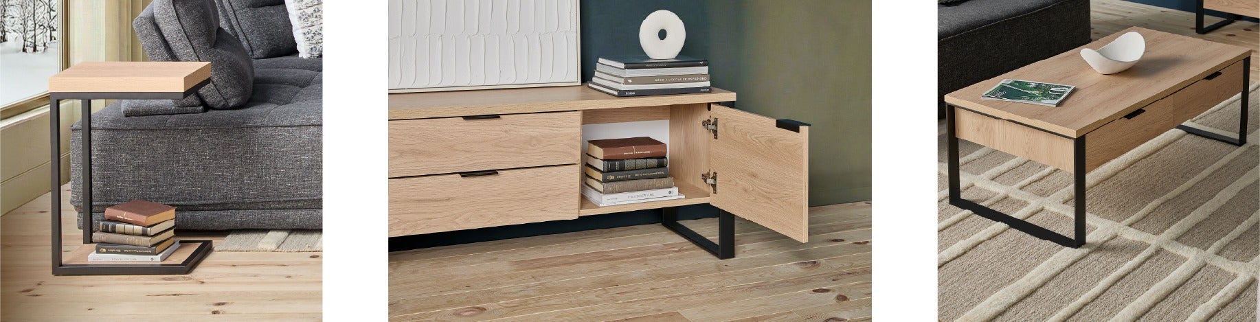 RYA coffee table, media unit and end table