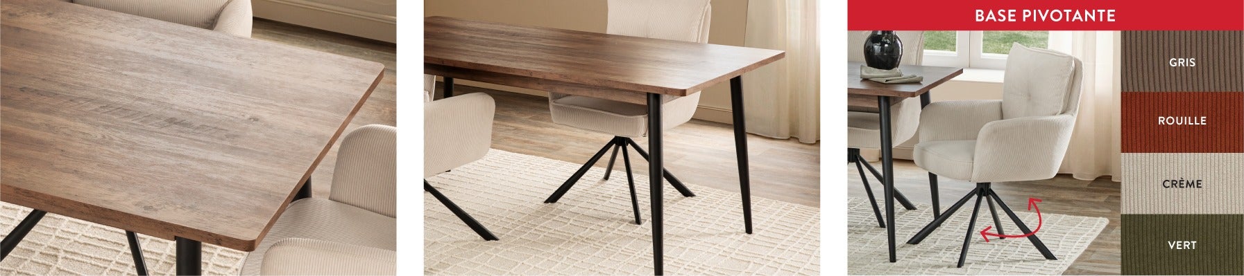 Nelson table à dîner 180 cm et Richard chaise de salle à manger pivotante avec accoudoirs