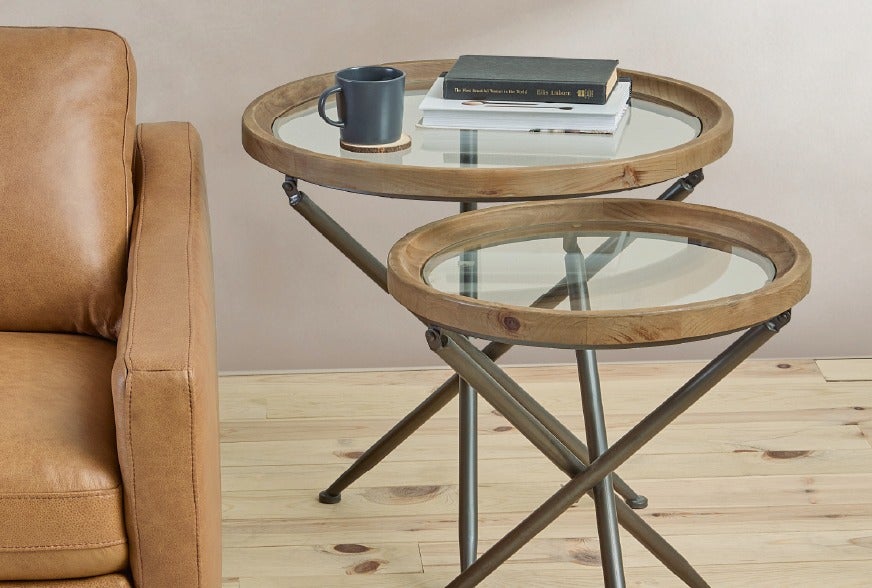 KAY set of 2 fir wood nesting tables