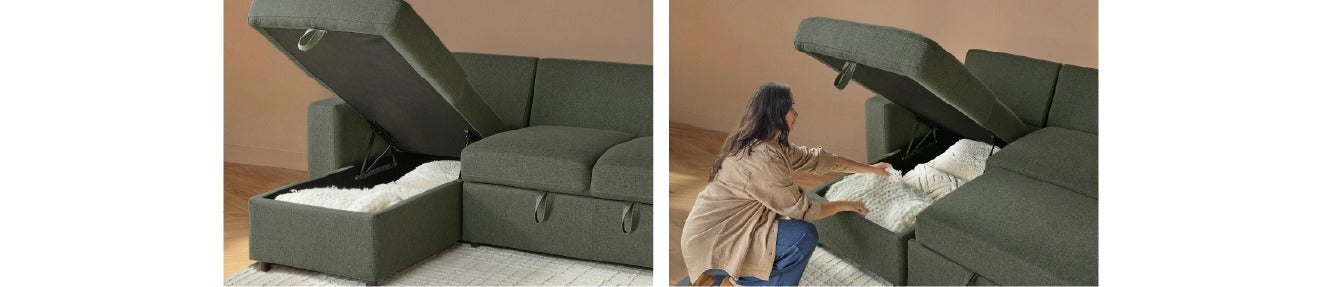 MARNIE interchangeable sectional sofa bed with storage