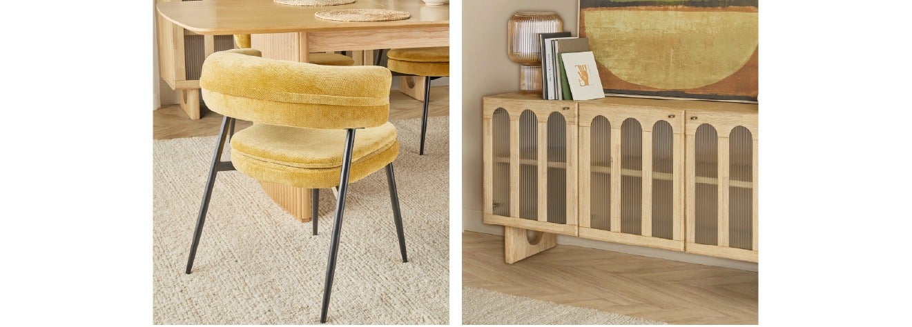 IFRAN dining chair and PRIYA 3-door sideboard