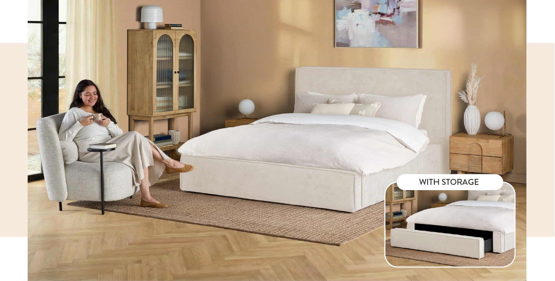 SORGUE queen size bed with storage
