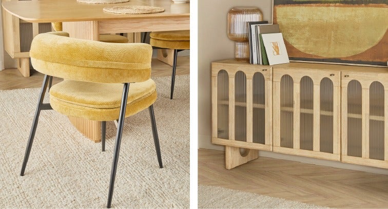 IFRAN dining chair and PRIYA 3-door sideboard