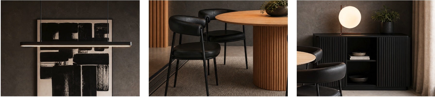 CLEM suspension, TAURO chaise de salle à manger, RHODES buffet