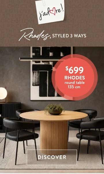 J'adore -RHODES, Styled 3 ways&nbsp;- $699 RHODES round dining table 135 cm&nbsp;- Discover