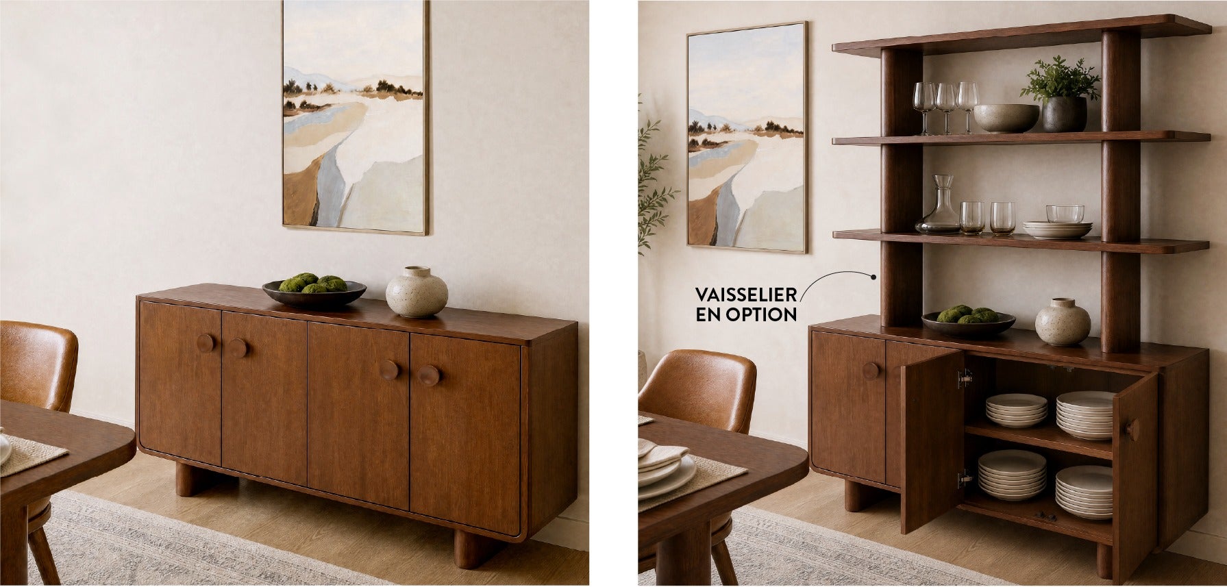 Palmo buffet à 4 portes - vaisselier à trois niveaux 165 cm