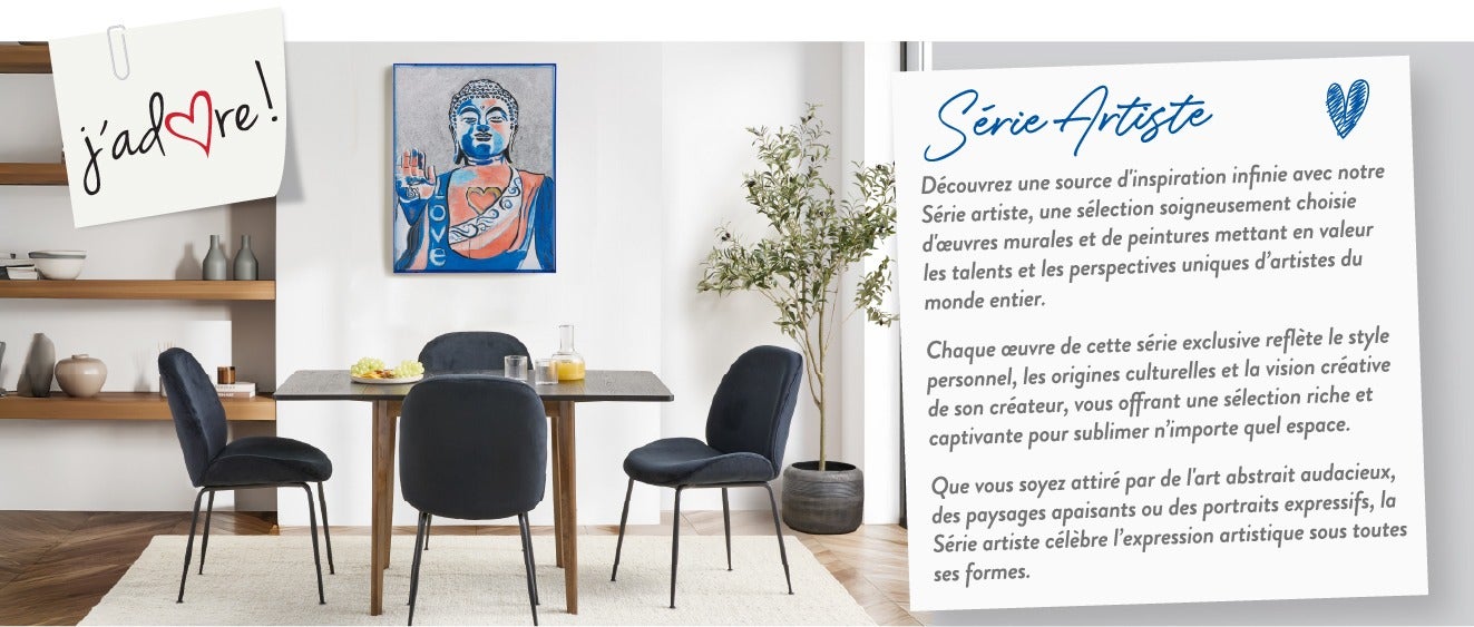Découvrez une source d'inspiration infinie avec notre Série artiste, une sélection soigneusement choisie d'œuvres murales et de peintures mettant en valeur les talents et les perspectives uniques d’artistes du monde entier. Chaque œuvre de cette série exc
