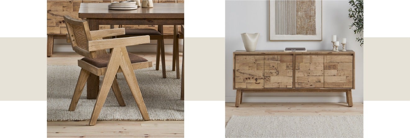 JOSS dining armchair and THESSALIA solid mango wood sideboard