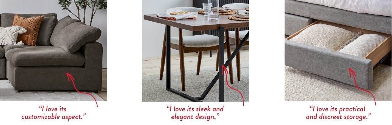"I love its customizable aspect." - "I love its sleek and elegant design." - "I love its practical and discreet storage."