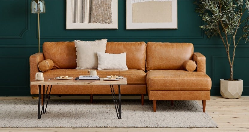 KINSEY 100% leather sectional sofa