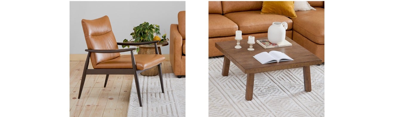 THESSALIA coffee table & LATONA 100% leather accent chair