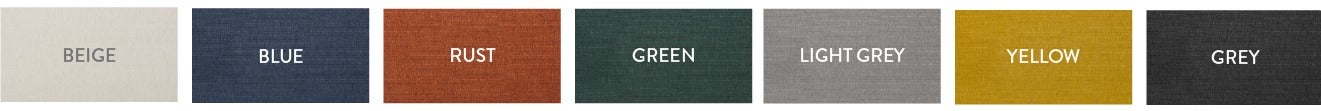 Blue, light grey, beige, green, black rust, yellow