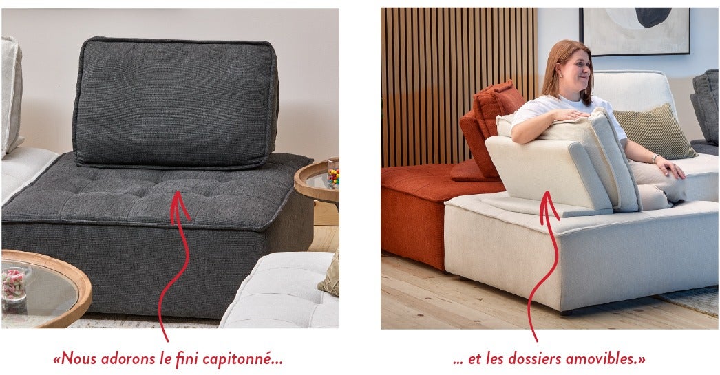 Nous adorons le fini capitonné et les dossiers amovibles.