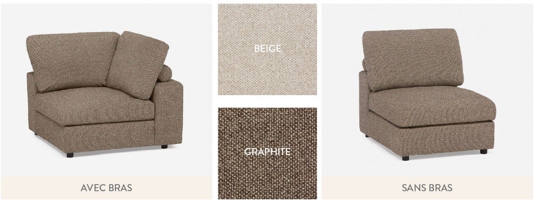avec bras, sans bras, beige graphite