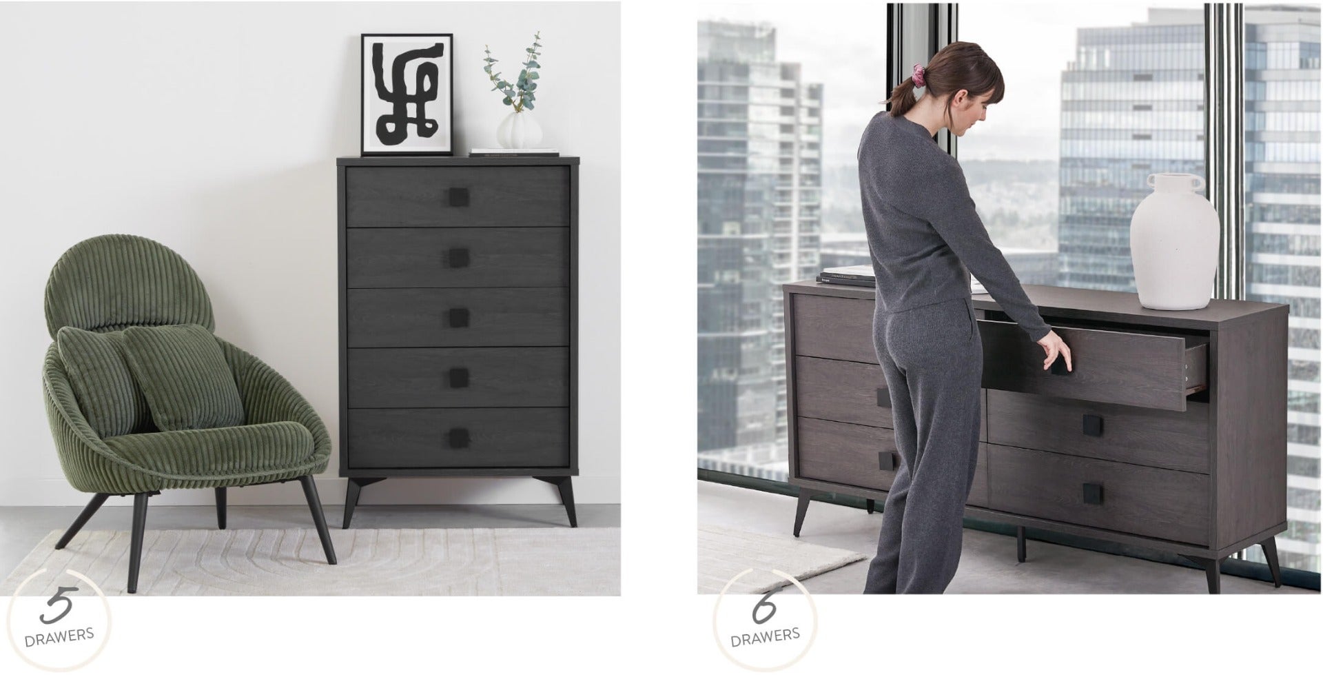 KIERA commode 6 tiroirs et commode 5 tiroirs