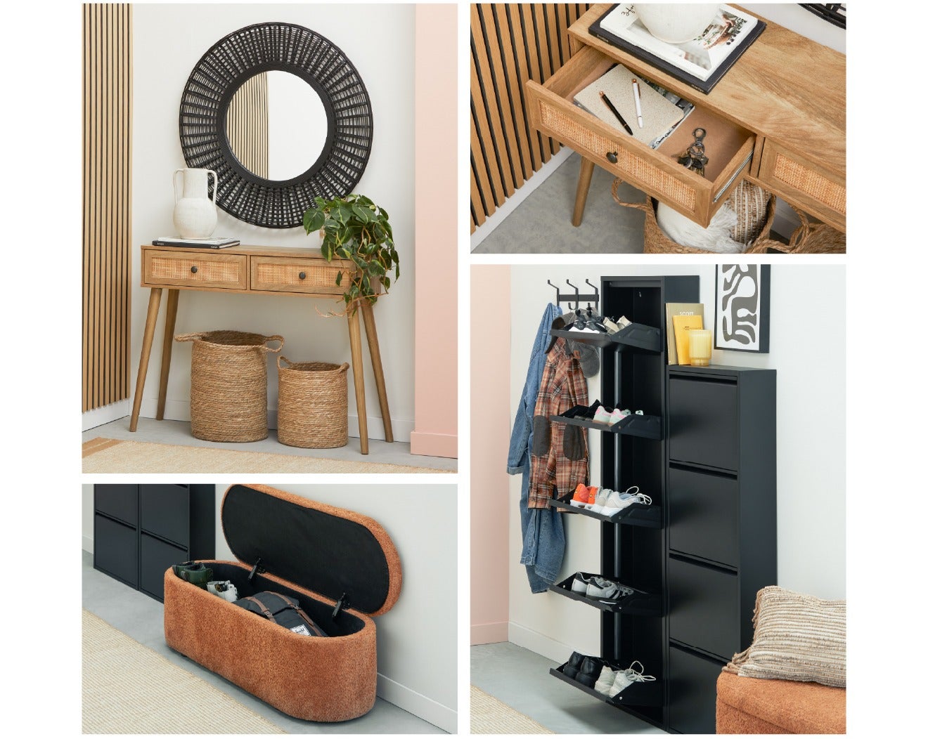 BERT 4-door shoe cabinet - JETT console table 100 cm - FLORENCE ottoman