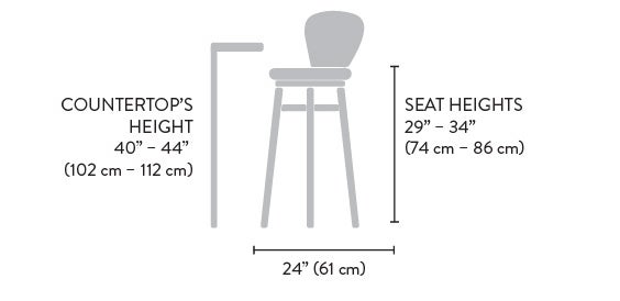 Bar Stools - COUNTERTOP'S HEIGHT 40" - 44" (102 cm - 112 cm) - SEAT HEIGHTS 29" - 34" (74 cm - 86 cm)